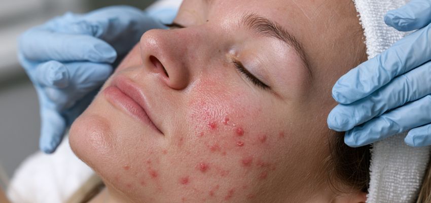 The woman has active acne.