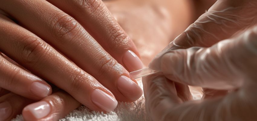Technician applying soft gel tips during the process of what is gel x nails.