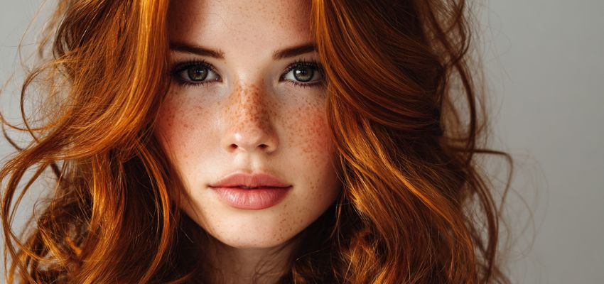 Close-up portrait of woman highlighting rich ginger hair color tones