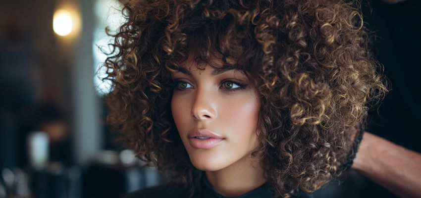 Curly bangs are a fringe haircut designed for textured hair, offering playful shape and dimension.